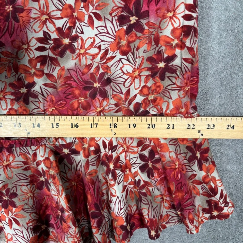 Vintage Christopher & Banks Midi Skirt Women Size 12 Red Floral Ruffle Hem Fairy